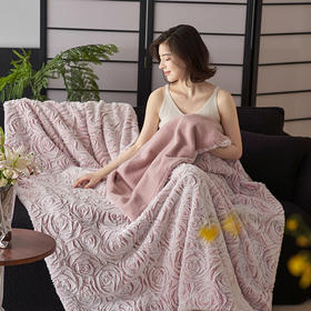 自然醒兔毛大马士革曼塔玫瑰系列盖毯毛毯欧式肌理感立体刷花兔毛绒毛毯秋冬加厚午睡毯高端沙发毯盖毯MT