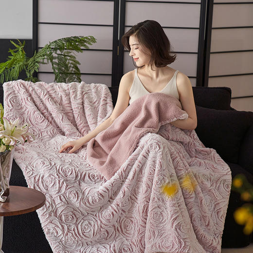 自然醒兔毛大马士革曼塔玫瑰系列盖毯毛毯欧式肌理感立体刷花兔毛绒毛毯秋冬加厚午睡毯高端沙发毯盖毯MT 商品图0