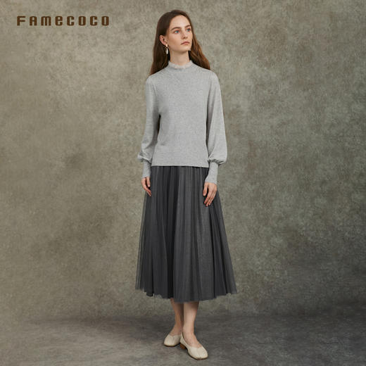 Famecoco范可儿气质网纱蕾丝半裙优雅知性A字裙FAC6HA005 商品图4
