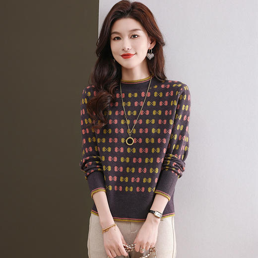 CC-101-59858半高领复古毛衣女秋冬2024厚款宽松提花气质内搭中领针织打底衫女 商品图0