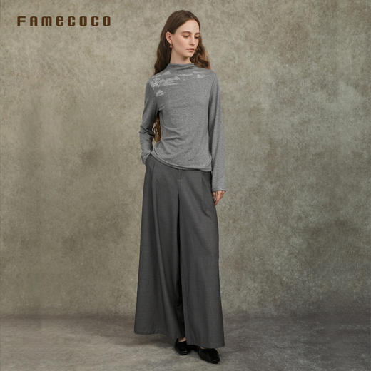 Famecoco范可儿小高领国风水墨印花套头羊毛打底衫FAC6BB003 商品图4