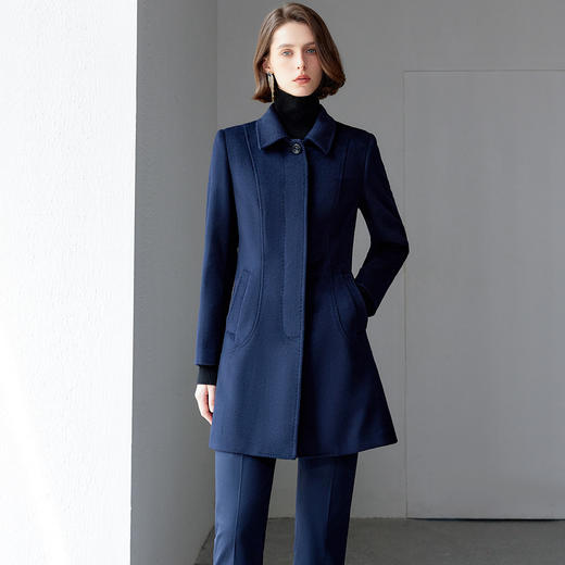 IWY/藏青色羊毛大衣女双面毛呢外套秋冬物业工服ND9020 商品图0