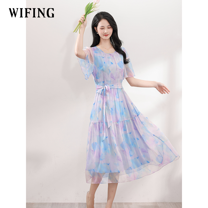 未风雪纺晕染连衣裙女夏2025夏季新款时尚飞飞袖今年流行漂亮裙子