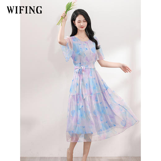 未风雪纺晕染连衣裙女夏2025夏季新款时尚飞飞袖今年流行漂亮裙子 商品图0