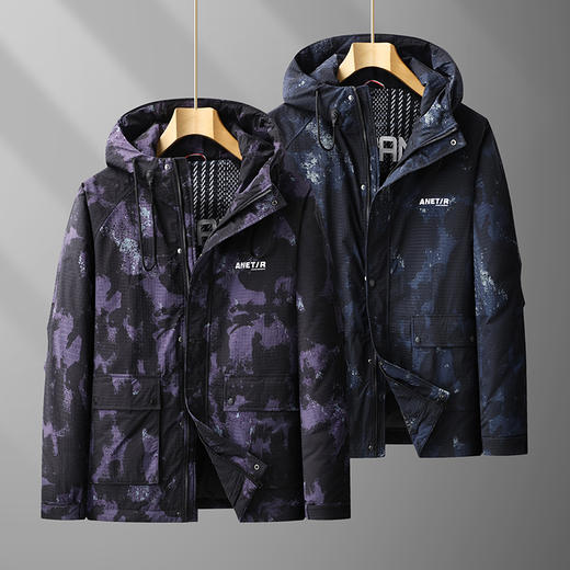 【特大码】【新款DPX】大依优型大码潮款迷彩工装连帽羽绒服鸭绒外套休闲胖子大码男休闲宽松加肥加大上衣 商品图3