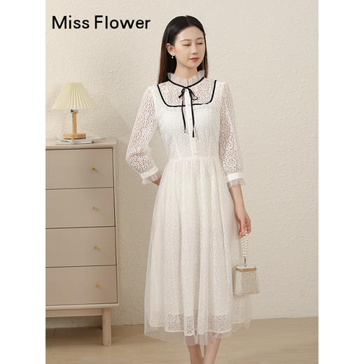 勿忘花白色法式蕾丝连衣裙女2025早秋季新款穿搭温柔风显瘦裙初秋 商品图2