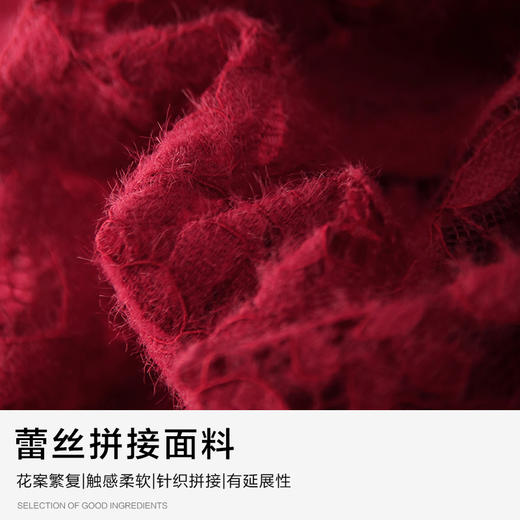 红色蕾丝连衣裙春季新款加绒连身裙长袖过年穿的裙子 商品图4
