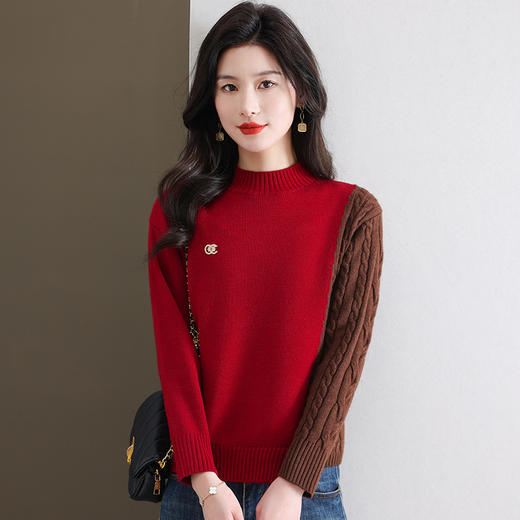 CC-101-58016秋冬2024新款半高领针织衫宽松可外穿长袖打底上衣内搭毛衣女 商品图0