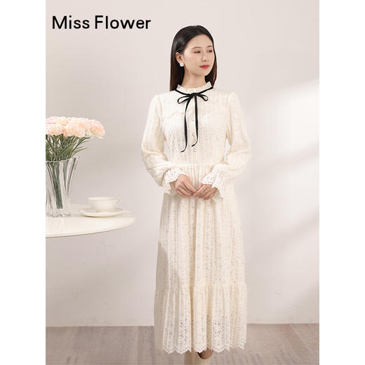 杏色蕾丝连衣裙高级感穿搭连身裙秋冬裙子新款 商品图3