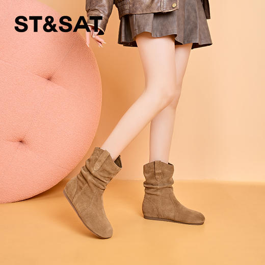 星期六西部牛仔时尚复古加绒堆堆靴SSC4118ELN 商品图5