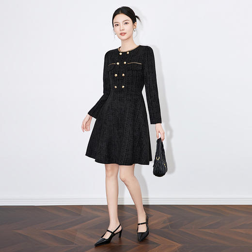 【高货wl】全新升级【铂金会员339/天猫459/差价120】(14553)洛诗琳秋冬小香风名媛气质重工圆领双排扣长袖连衣裙 商品图0
