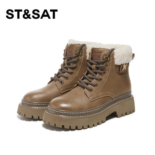 星期六经典复古保暖毛领厚底工装鞋SS341181EW 商品图8