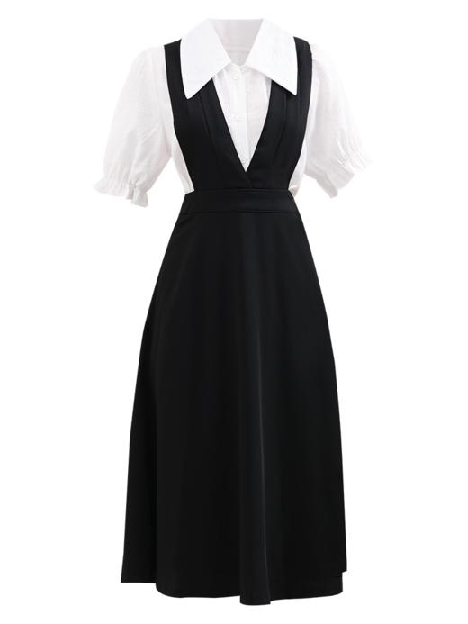 未风套装雪纺衬衫背带连衣裙女夏2024夏季新款女装减龄两件套裙子 商品图4