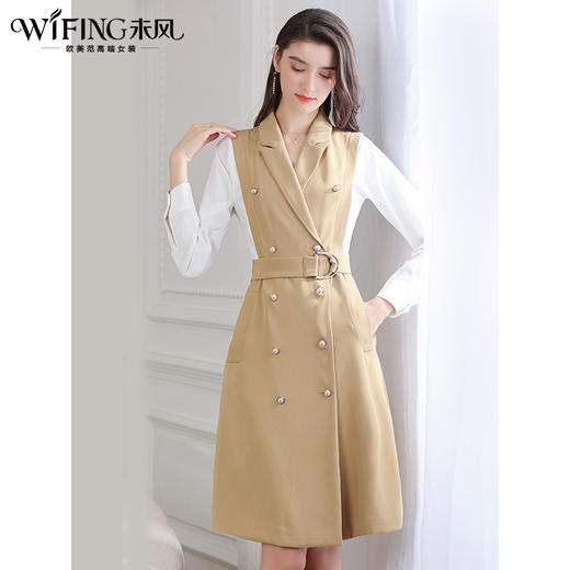 未风西装领显瘦连衣裙女秋2024秋季新款时尚气质职业拼接长袖裙子 商品图0