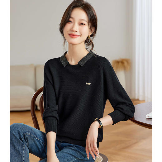 CC-JDS-890     polo翻领薄羊毛针织衫女春秋2024初秋爆款宽松毛衣女打底内搭上衣 商品图2