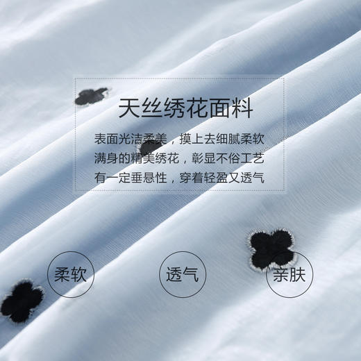 未风蓝色v领连衣裙女秋2024年秋季新款女装天丝刺绣气质长袖裙子 商品图4