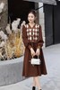 Le Malene 复古棕色菱格纹针织拼接连衣裙 17525 商品缩略图0