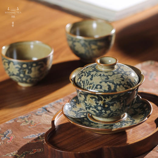 问鼎旗下留青汝瓷椒唐清音盖碗（一路莲科）（缺货） 商品图1