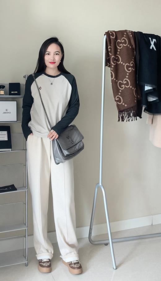 董洁同款素*秋季轻量磨毛拼色长袖 商品图5