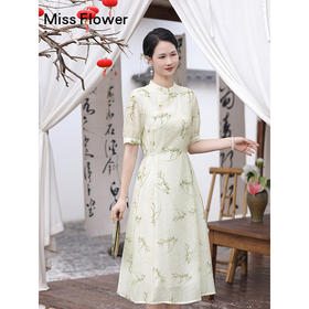 勿忘花天丝连衣裙女夏季新款2025新中式国风改良旗袍夏小个子裙子