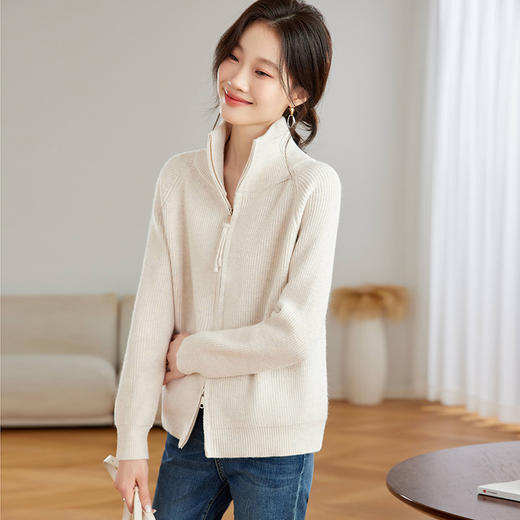 CC-JDS-8905秋冬毛衣外套女2024厚款小个子宽松慵懒风拉链针织开衫上衣女外穿 商品图3