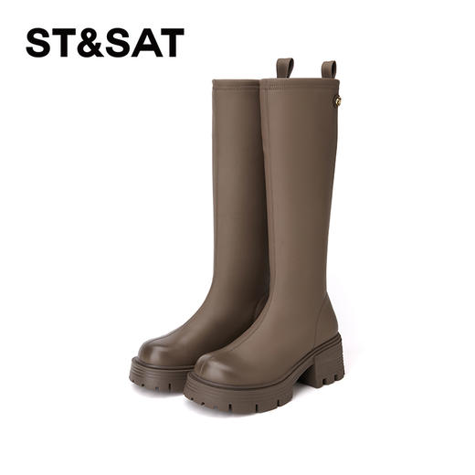 星期六复古擦色鞋头绒里显瘦美腿长靴SS341191EX 商品图6