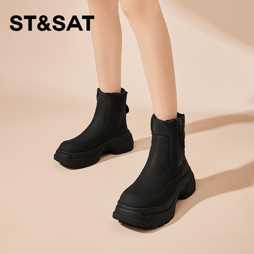 星期六时尚利落拼接绒里厚底短靴SS341181GM 商品图6