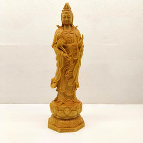 20.5cm立莲观音（手持莲荷）°黄杨木摆件