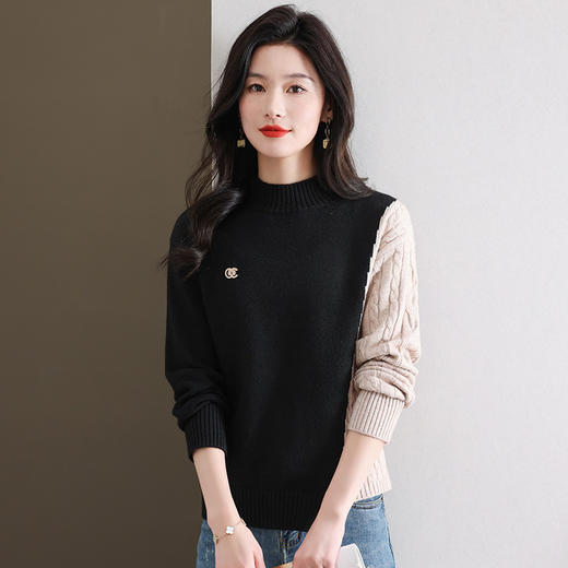 CC-101-58016秋冬2024新款半高领针织衫宽松可外穿长袖打底上衣内搭毛衣女 商品图2