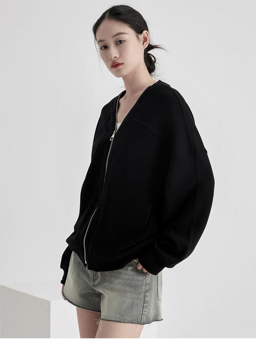 weyo秋冬女款羊毛暖绒宽松V领拉链开衫卫衣880057 商品图3