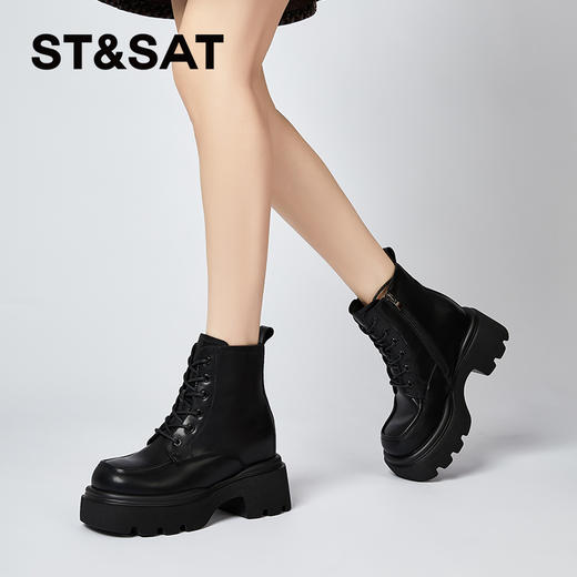 星期六英伦风复古机车加绒马丁靴SS341180HU 商品图2