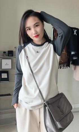 董洁同款素*秋季轻量磨毛拼色长袖