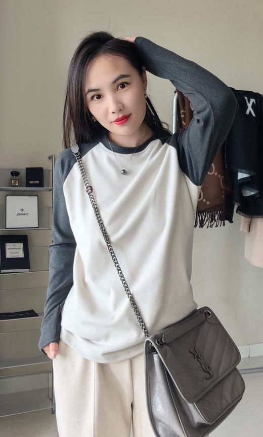 董洁同款素*秋季轻量磨毛拼色长袖 商品图0