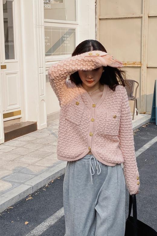 amadella 粉色小香风V领针织开衫外套 17524 商品图1