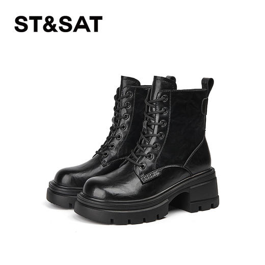 星期六复古褶皱感百搭厚底加绒马丁靴SSC4118EC1 商品图7