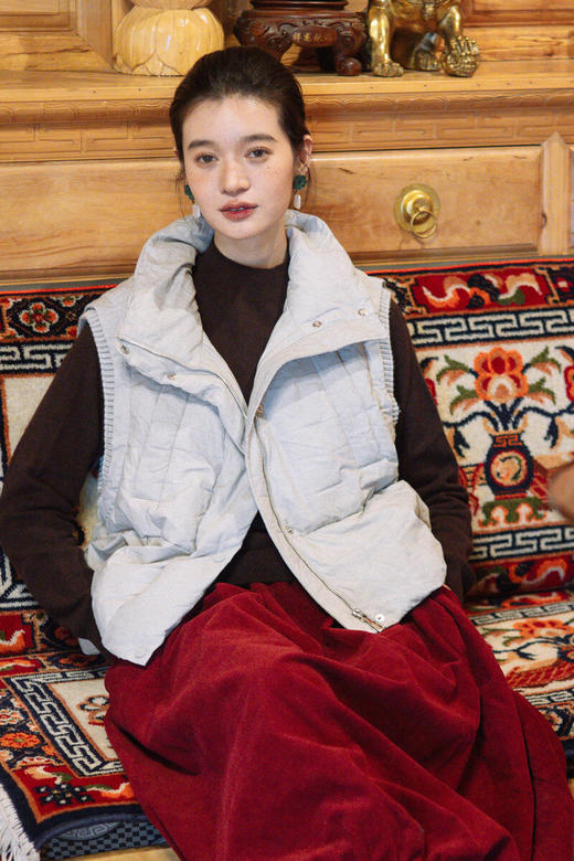 绽放708朵/冬季白鹅绒假两件拼接针织立领保暖无袖背心马甲羽绒服 商品图5