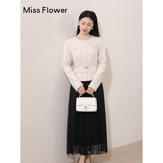 勿忘花小香风连衣裙秋冬款2025新款女装长袖拼接网纱裙子名媛 商品图1