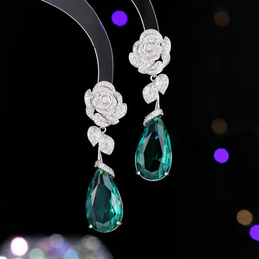 S925银针重工微镶锆石山茶花水滴耳饰LY 商品图0
