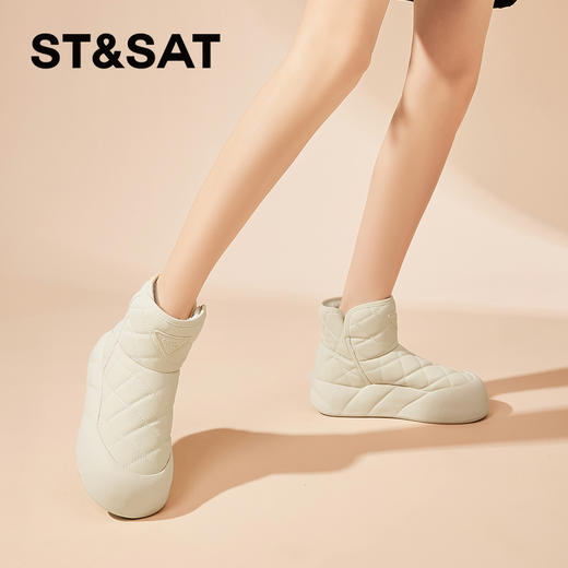 星期六优雅菱纹面包厚底加绒保暖雪地靴SS341121JY 商品图2