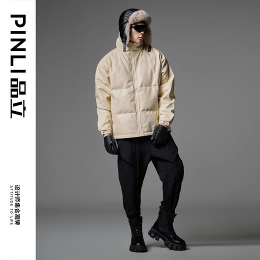 PINLI品立2024冬季新款潮牌立领PU皮羽绒服男士街头个性宽松外套GD243308418 商品图2
