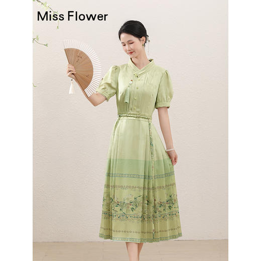 勿忘花绿色新中式连衣裙女装2025新款夏款*风马面裙小众设计裙 商品图0