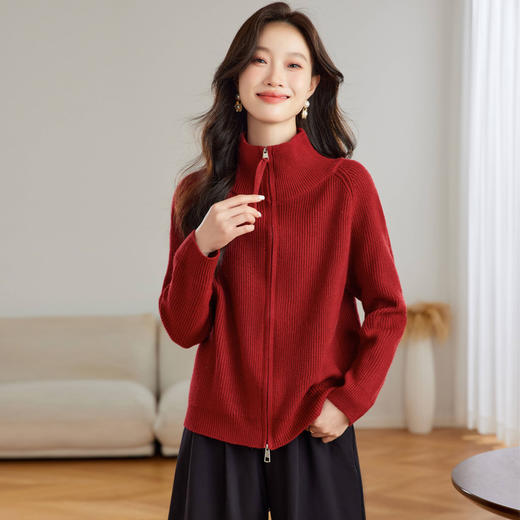 CC-JDS-8905秋冬毛衣外套女2024厚款小个子宽松慵懒风拉链针织开衫上衣女外穿 商品图0