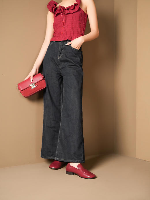 豪麟名鞋进口迪嘉女鞋平底鞋羊皮革M1839S酒红色 商品图1