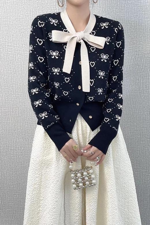 amadella 复古甜美减龄撞色蝴蝶结针织开衫 17516 商品图0