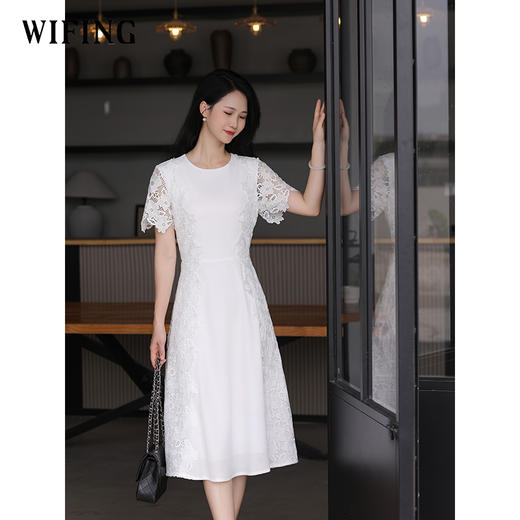 未风白色绣花连衣裙女夏2025年夏季新款气质绝美高腰显瘦长款裙子 商品图2