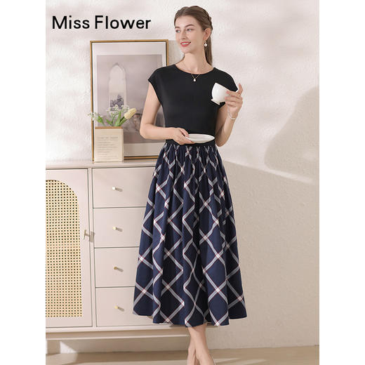 勿忘花黑色针织拼接连衣裙夏季女2025新款女装绝美小裙子高级气质 商品图0