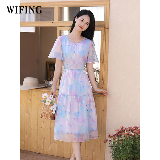 未风雪纺晕染连衣裙女夏2025夏季新款时尚飞飞袖今年流行漂亮裙子 商品图2