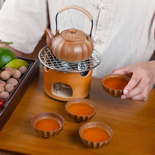 冬日围炉煮茶温茶套装 耐烧可用碳/蜡烛 壶可配任意碳炉/电陶炉使用  大套装带烤网 家用户外露营可明火蜡烛电陶炉简易温茶泡茶套装 商品图3