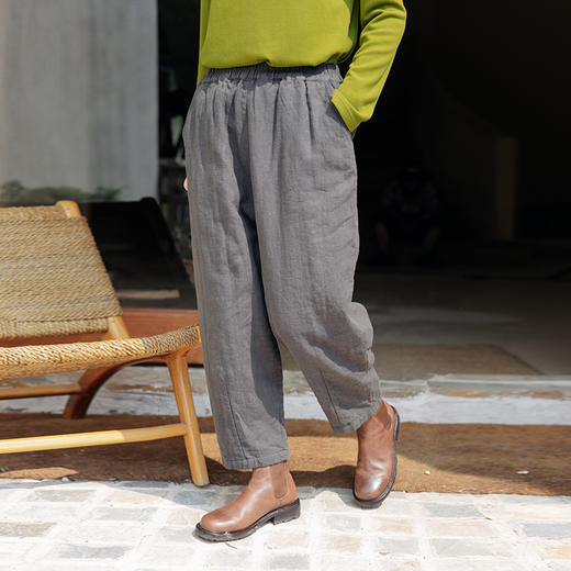 绽放773朵/秋冬三九棉裤砂洗亚麻松紧腰绗棉百搭九分裤休闲萝卜裤 商品图2