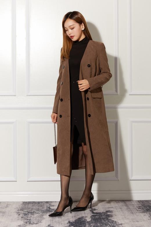 ESTELLICA 卡其色V领长外套 10785 商品图1